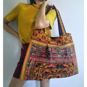Handcrafted Hmong Crossbody Bag with Zipper - Embroidered Fabric, Inner Lining, and Additional Pocket, gift for friends and family
