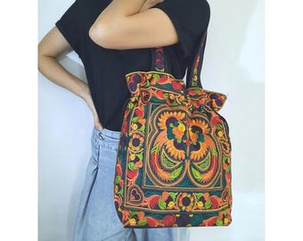 Bolso bandolera bordado hmong hecho a mano: bolso étnico bohemio