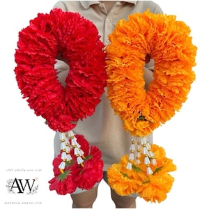 Marigold Round Garland Jumbo Artificial Flower for Ceremony, Temple, Home Decor, Handmade Thai Floral