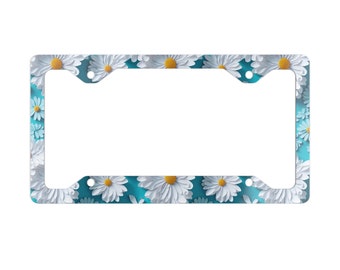 Aqua and White 3D Daisy License Plate Frame, Flower License Plate Holder, Cute Car Accessory, Floral License Plate Cover, Cute Frame