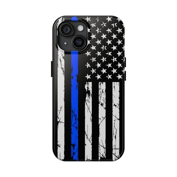 Dünne blaue Linie Grunge US Flagge Polizei Handyhülle für iPhone 15 14 13 12 Max Mini Pro Max 11 XR Plus X Max SE, 7 6