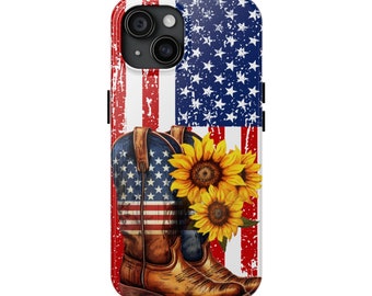 Cowgirl-Boots Vaterländische Flagge Handytasche für iPhone 15,14,13,12,11,SE,8,xr Galaxy A13,A53,A33,S21 FE,S22,S23,S10e,S8 Pixel 6,8