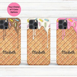 Personalized Dripping Ice Cream Waffle Phone Case for iPhone 15, 14, 13, 12, Pro Max Case, Samsung S24, S23, S22, Pixel 8, 7,Cute Phone Case