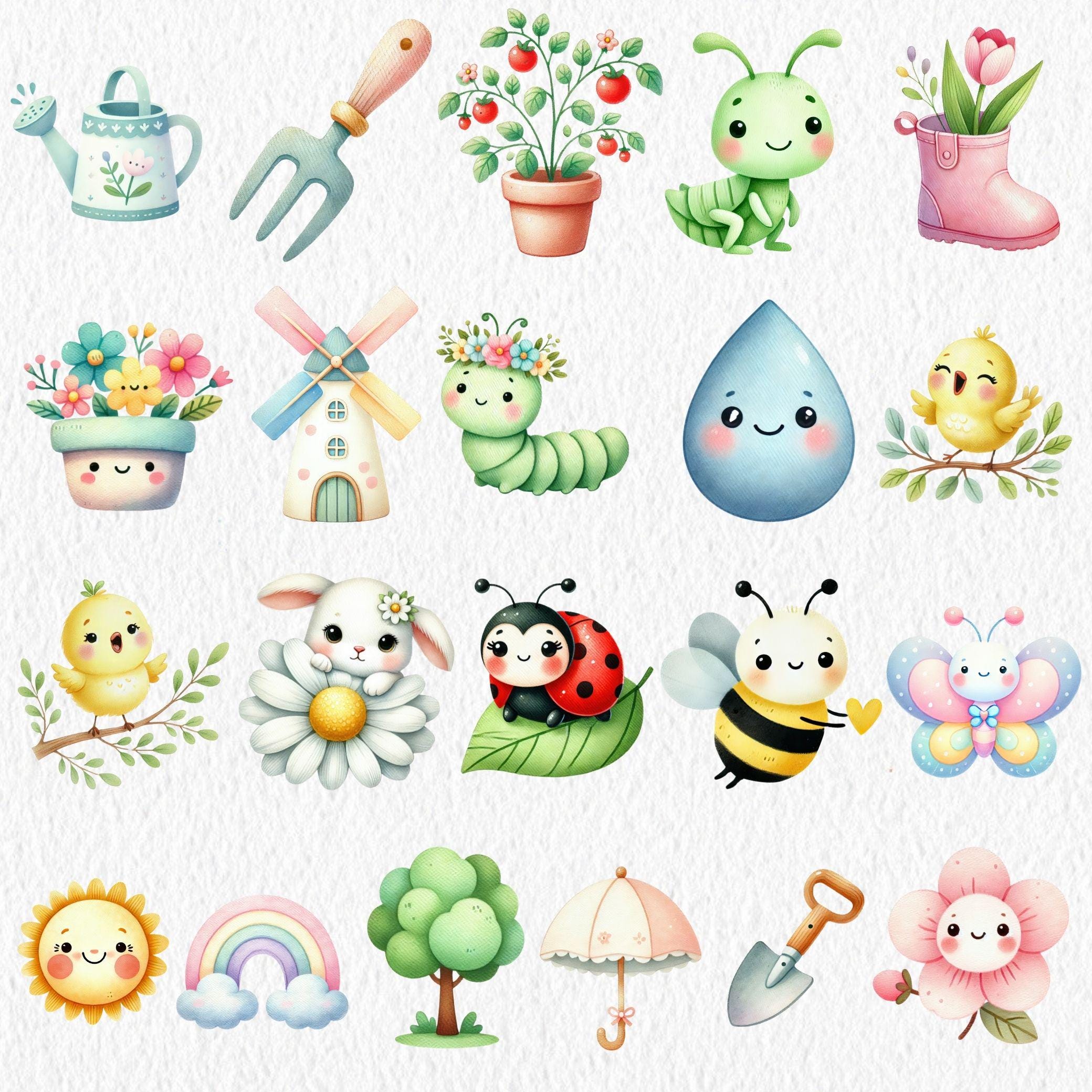 Spring Bypy Happy Spring Watercolor Clipart, Cute Nursery Animals (PNG) - Etsy