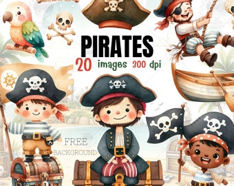 Watercolor Pirate Clipart: Nautical Decor, Pirate Ship (PDF)