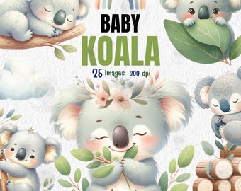 Cute koala watercolor clipart png, nursery decor, baby shower, animals clipart ,gift for kids ,decorations ,nursery room wall art