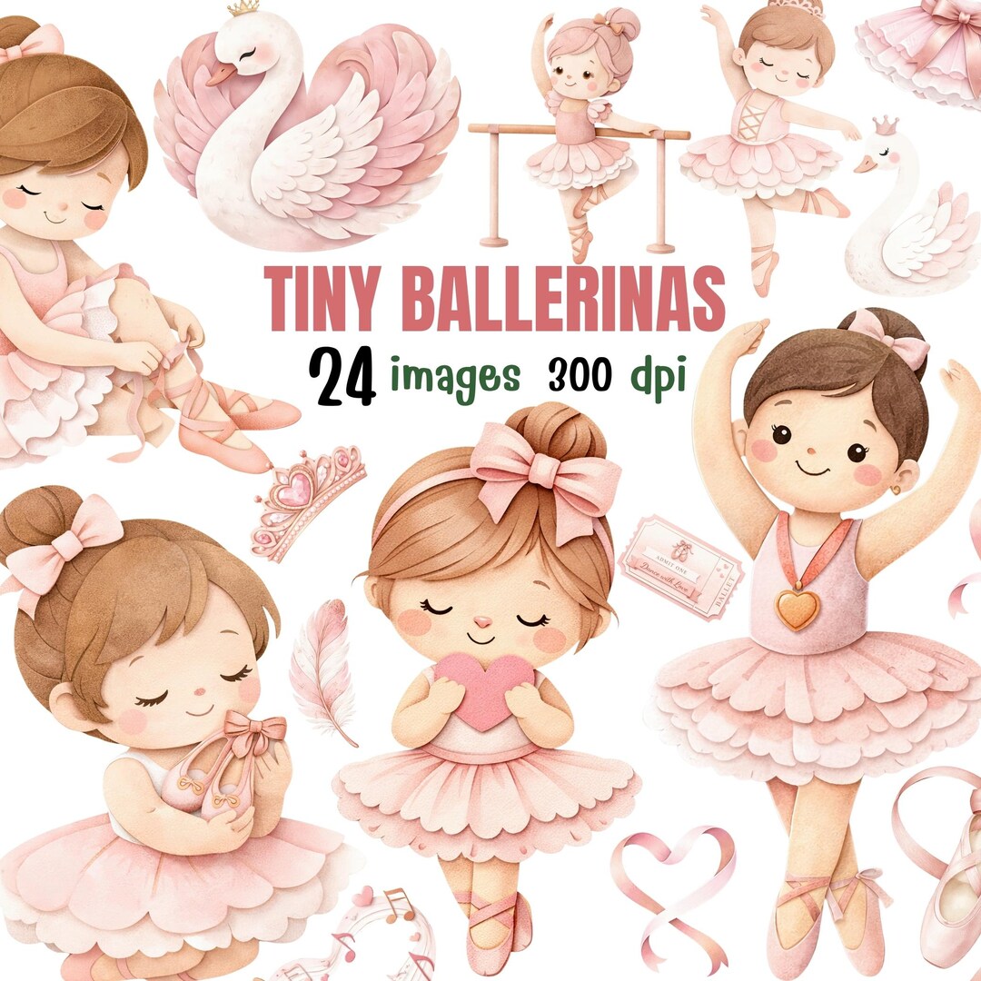 Watercolor Ballerina Clipart Bundle | Pink Ballet Valentine Sublimation ...