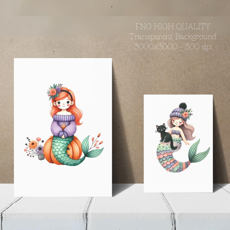Halloween Mermaid Clipart, Halloween Watercolor Clipart,under the Sea