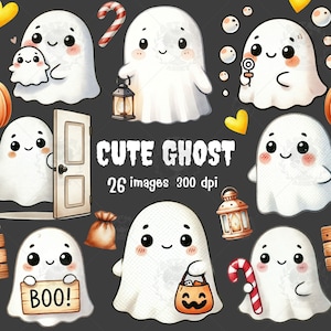 Cute Ghost Clipart, Halloween clipart, Ghost watercolor, Spooky Clipart, Halloween ghost PNG, Pumpkin clipart, Nursery clipart,Halloween PNG