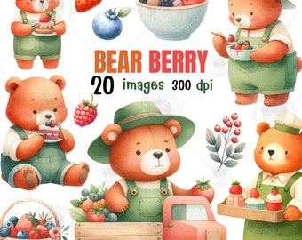 Bear Berry Watercolor Clipart: Forest Animals (PDF)