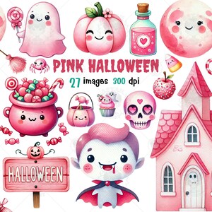 Pink halloween watercolor clipart,Halloween clip art,kids Halloween DIY,cute little ghost,pink halloween PNG,spooky illustration,commercial