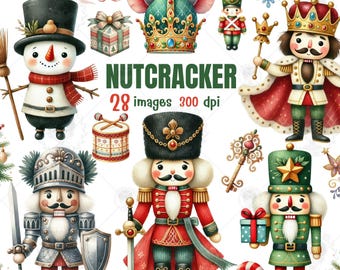 Cascanueces en acuarela: Clipart navideño PNG (uso comercial)