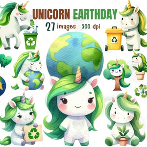 Unicorn Earth Day watercolor clipart, Unicorn baby shower clipart, Mother earth, Earth mom, Invitation Card , Gifts for baby, Shirt, Eco