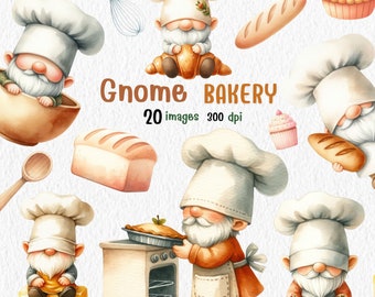 Gnome Bakery Watercolor Clipart: Pastry Chef PNG (Digital Download)