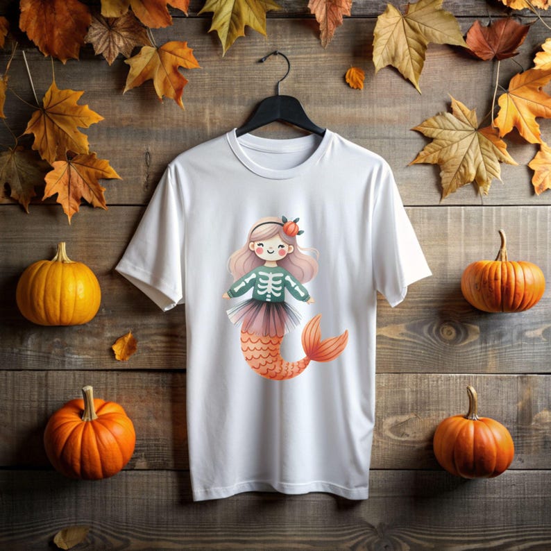 Halloween Mermaid Clipart, Halloween Watercolor Clipart,under the Sea