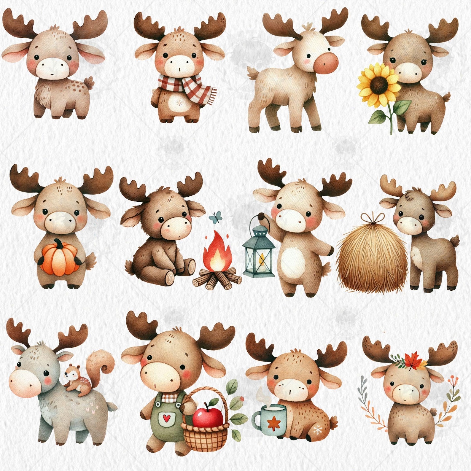 Cute Moose Watercolor Clipart, Moose PNG, Autumn Clipart, Animals ...