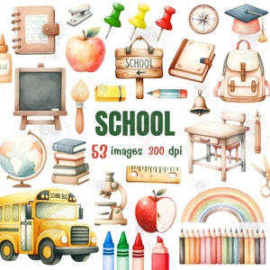 School watercolor clipart, Back to school clipart, school kids clipart, teacher clipart,School Clipart,cute school PNG ,Gifts for Teachers