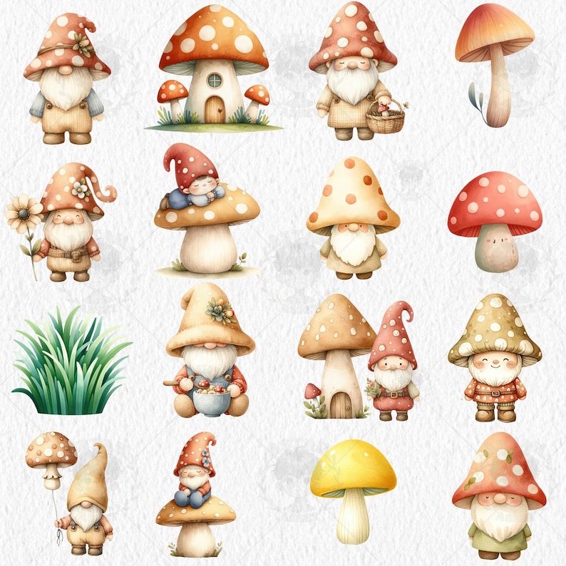 Gnome Mushroom Watercolor Clipart ,cute Gnome Clipart, Garden Gnome ...