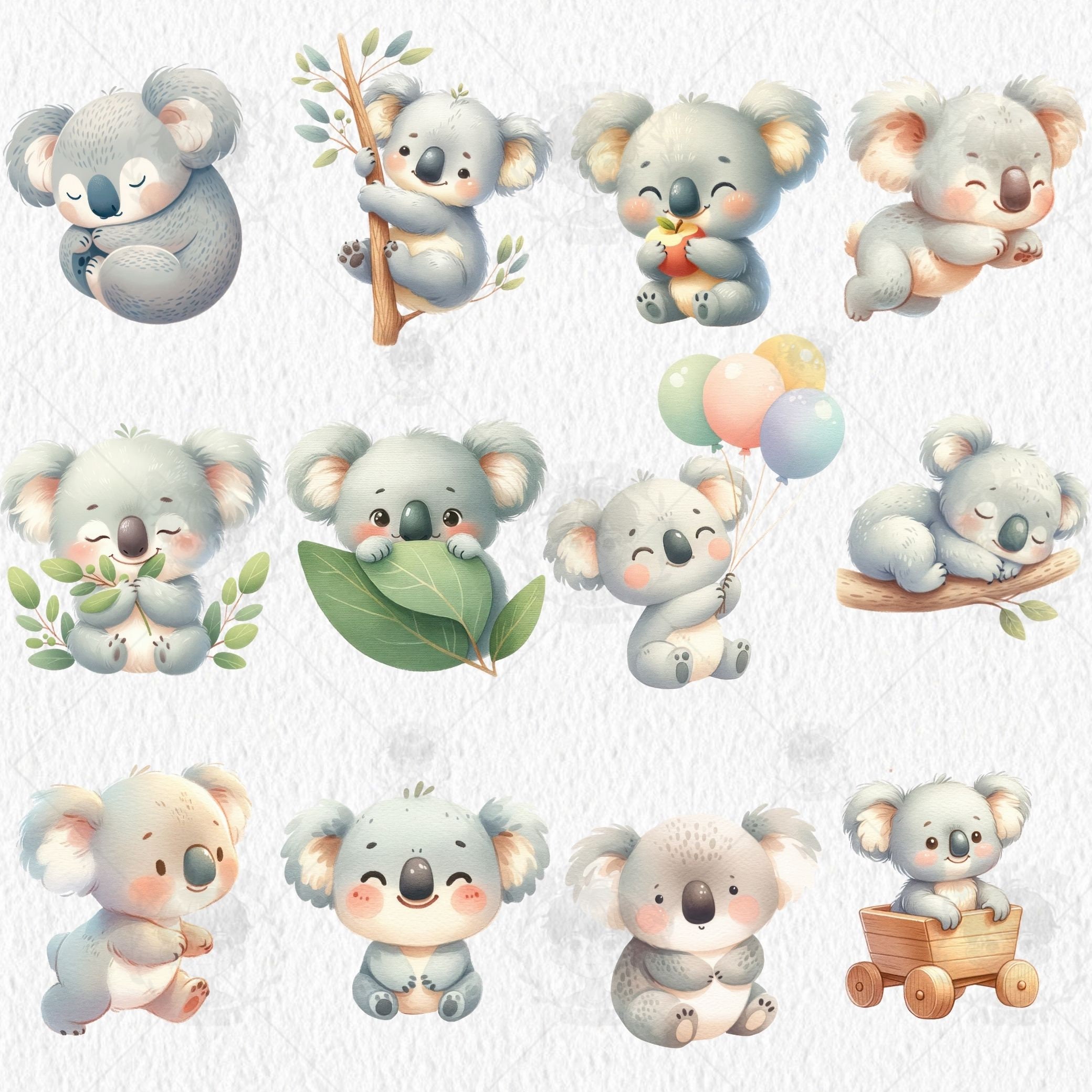 Cute Koala Watercolor Clipart Png, Nursery Decor, Baby Shower, Animals ...