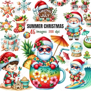 Summer Christmas png, Tropical Christmas, Christmas in July, Christmas watercolor clipart, beach Christmas, Hawaiian Christmas, Summer PNG