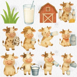 Cute Cow Watercolor Clipart, Baby Cow Clipart, Cow Png, Farm Animal Png ...