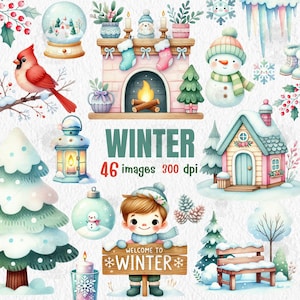 Winter watercolor clipart commercial use, Cute winter shirt, Christmas clipart, holiday clipart, winter kid, snowman png, winter png