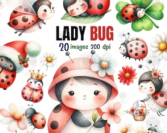 Clipart aquarelle mignon coccinelle, coccinelle PNG, printemps, clipart animal printemps, clipart insecte mignon, nature pour enfants, cadeau pour les enfants, jardin