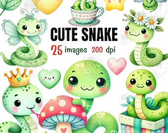 Cute Snake Watercolor Clipart, Nursery Art (PNG Files)