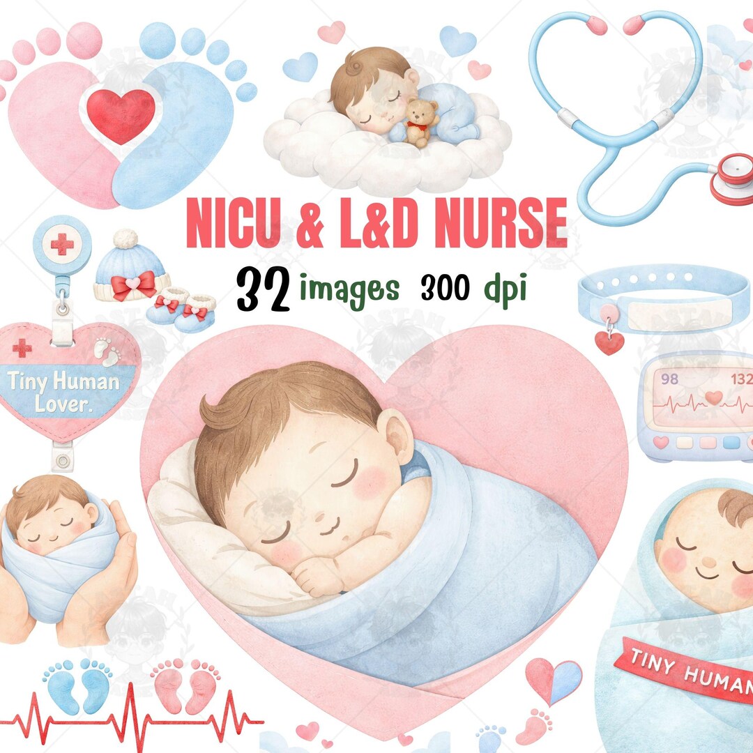 Watercolor NICU Nurse Valentine Clipart Bundle | Tiny Human Lover ...
