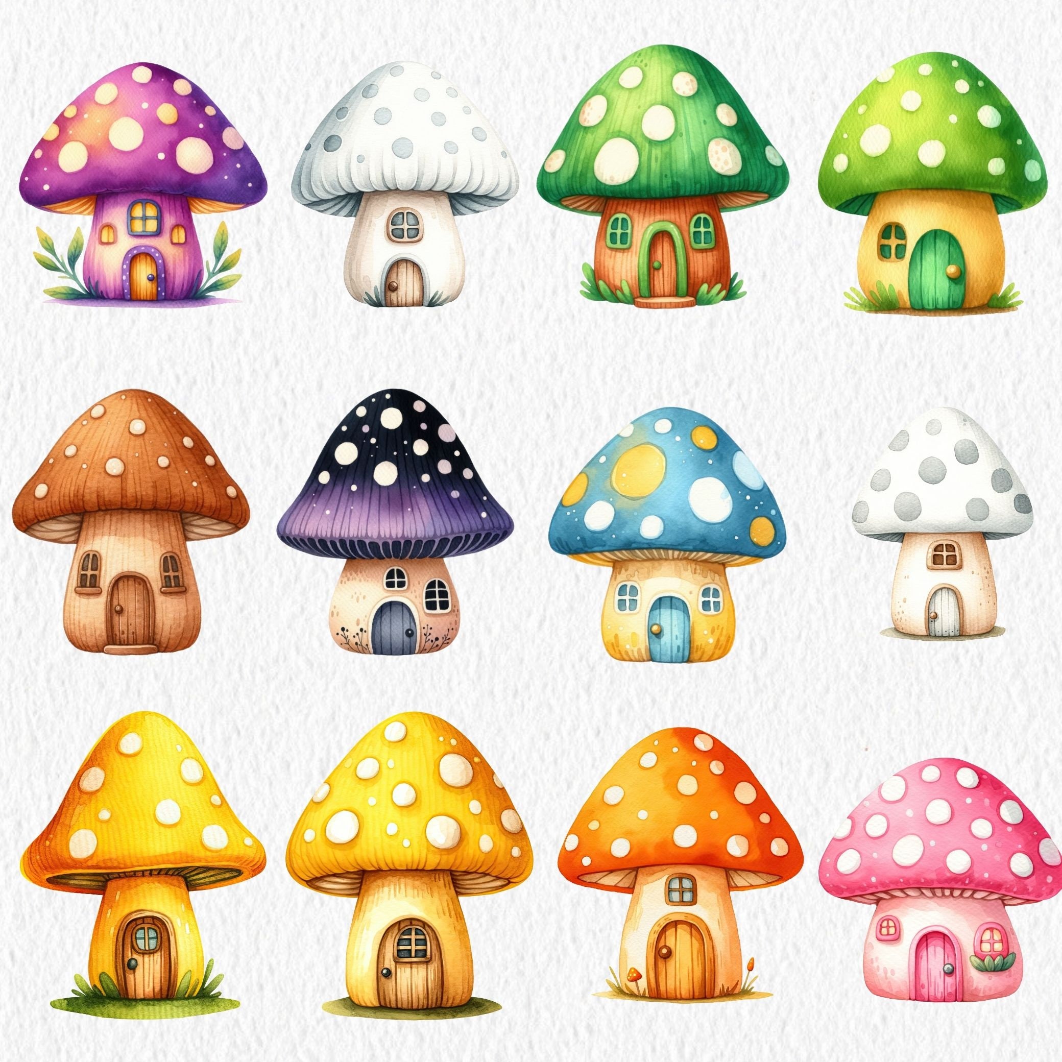 Watercolor Mushroom House Clipart: Fairy Garden PNG (digital Download ...