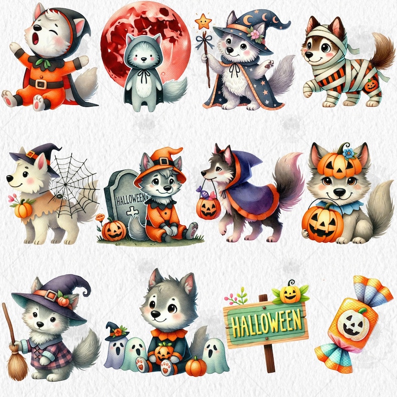 Halloween Wolf Watercolor Clipart, Halloween Decor, Halloween Png ...
