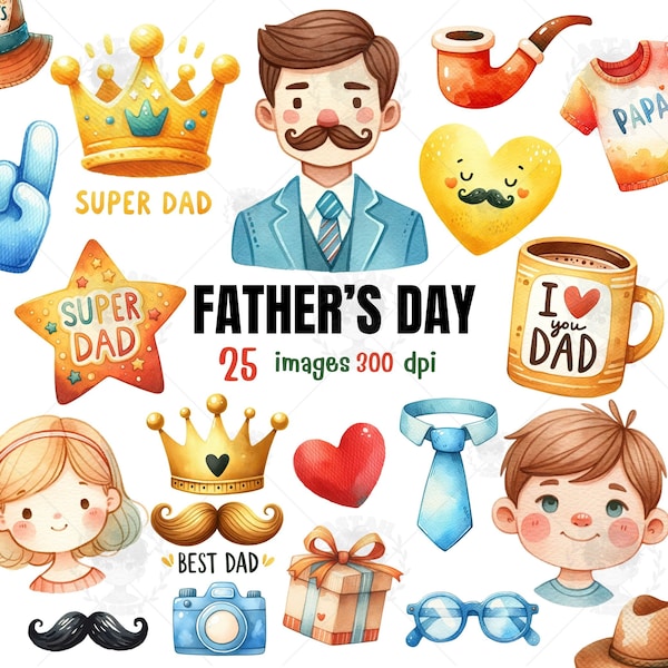 Father's day clipart, Watercolor clipart, happy fathers day, kids clipart, dad clipart, family clipart, father birthday, best dad ever