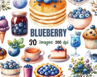 Blueberry Watercolor Clipart: Summer Fruit PNG (Digital Download)
