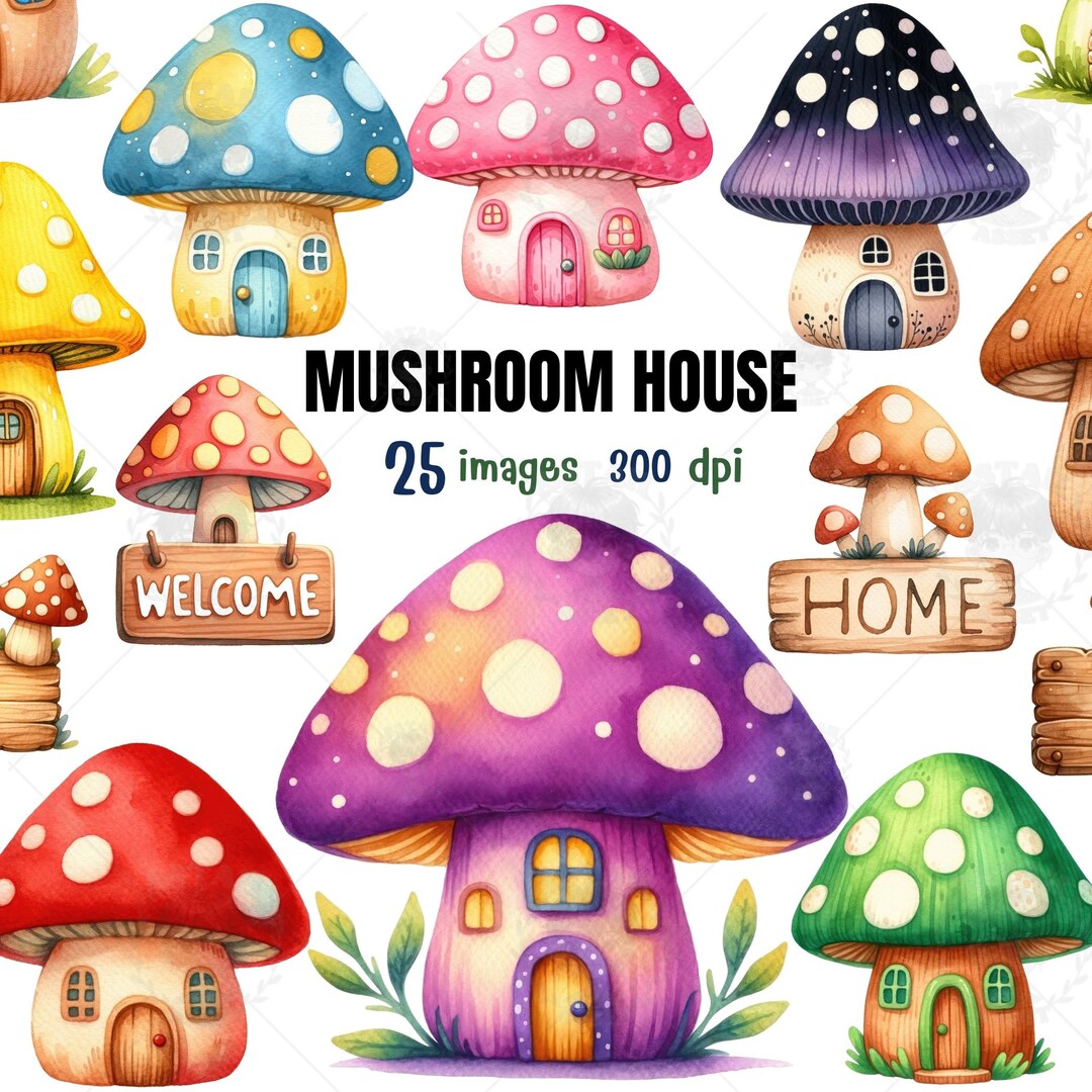 Watercolor Mushroom House Clipart: Fairy Garden PNG (digital Download ...