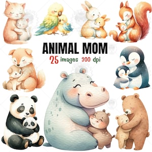 Animal mom PNG, Animals watercolor clipart, Animal mom gifts, Mother's day clipart, Gifts for mom, Animals lover gifts, Baby animals clipart