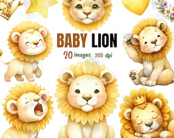Baby Lion Watercolor clipart ,Cute lion baby shower, Baby Animals PNG, Baby Safari ,new baby gift boy ,Kids room decor ,Lion wall art