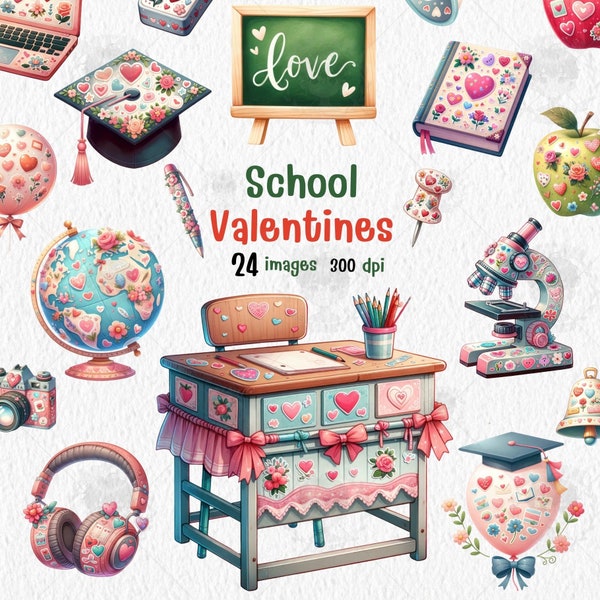 Watercolor School Valentines decorations , Png clipart, graduated Transparent background,Love ,wedding card, romantic decor ,cute ,kids