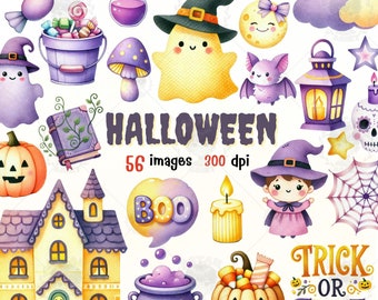 Clipart de acuarela de Halloween, imágenes PNG espeluznantes (descarga digital)