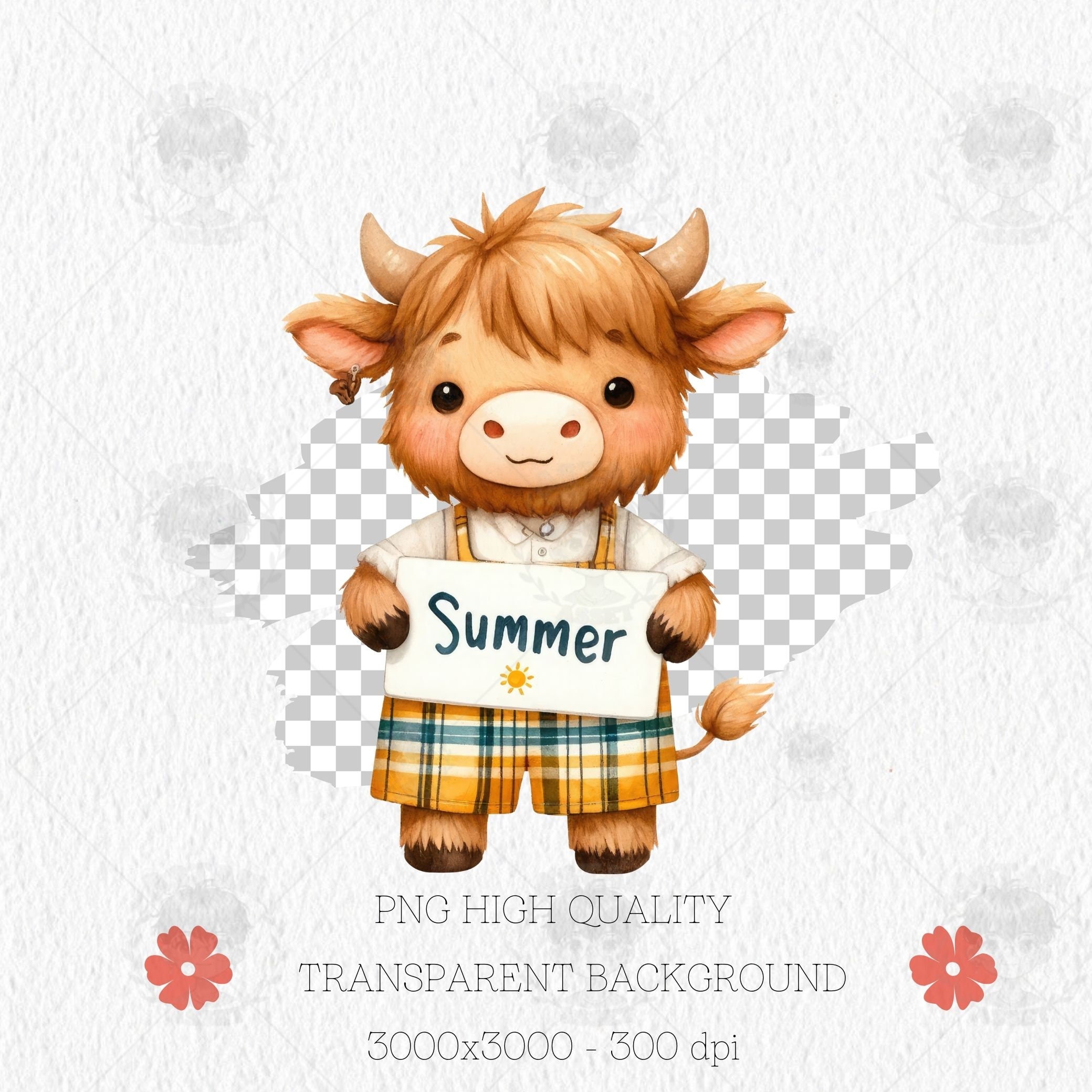 Highland Cow Summer Png, Sumer Watercolor Clipart, Highland Cow Png ...