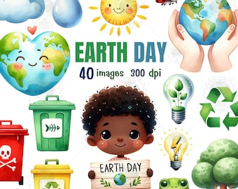 Earth Day Aquarell Clipart: Umweltfreundliche PNG Bilder (Digitaler Download)
