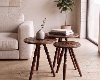 Hand-Carved Ottoman Teşkilat-ı Mahsusa Solid Wood Coffee Table – Tapered or Turned Legs