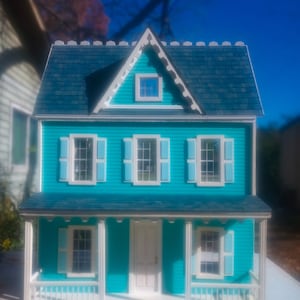 Fully Assembled Vermont Farmhouse 1in Scale Dollhouse/Complete, Finished/Paint,Trim, Wallpaper/3 Stories,7 Rooms, Handmade, Wooden