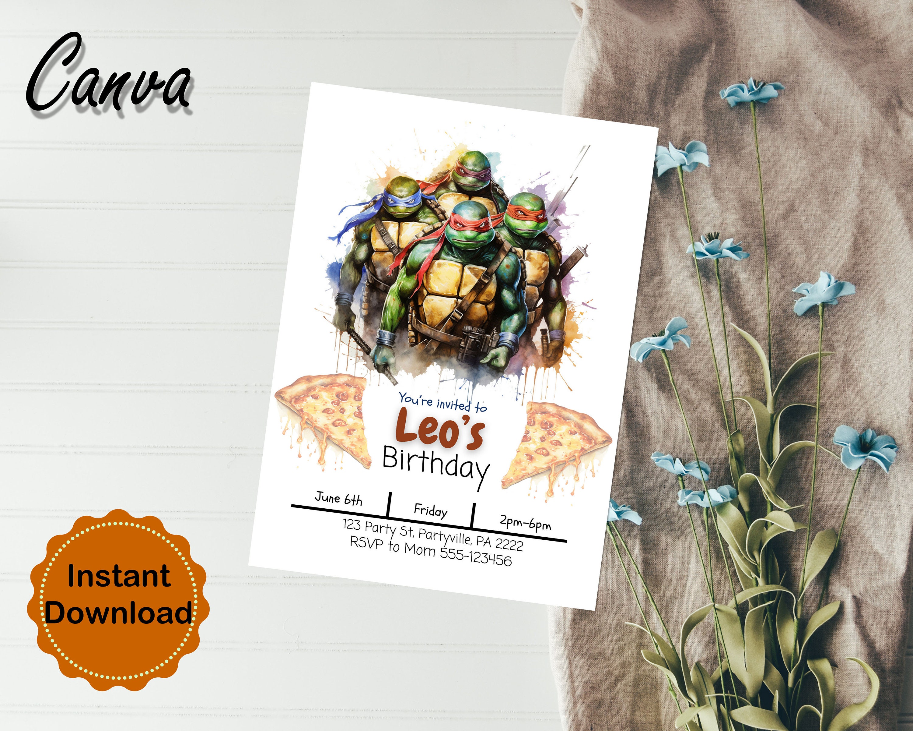 Ninja Turtle Birthday Invitation CANVA Template Editable Etsy