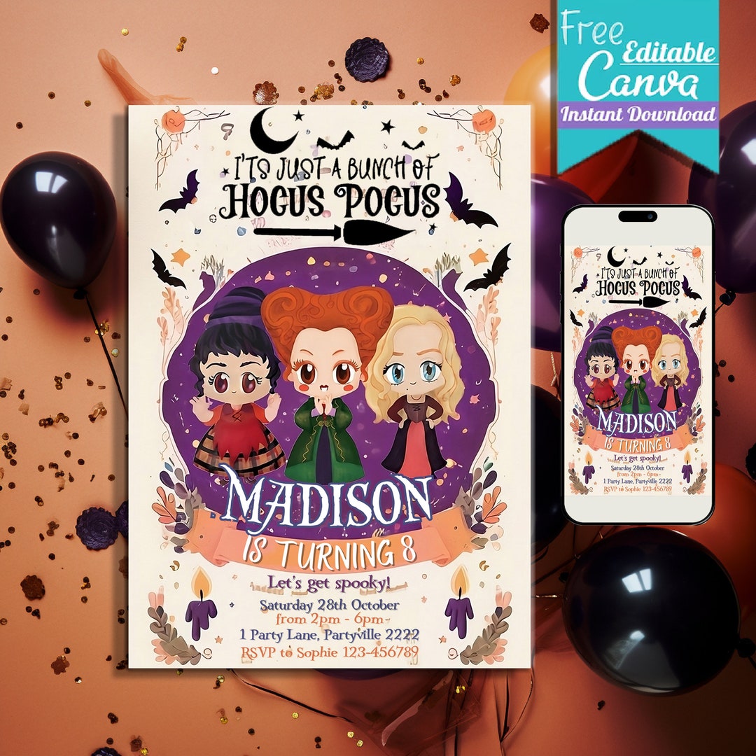 Hocus Pocus Birthday Invitation Girl Instant Download Thank - Etsy