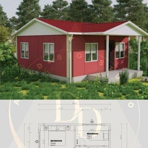 2.vorgefertigte Grundriss -minimalistischer archıtectural Hausplan -64 &#39;x44&#39; Fläche -pdf Format -digitaler Plan-1 Schlafzimmer-Mit Original CAD