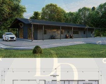 Farmhouse Barndominium - 40&#39; x 80&#39; House Plan Design - 3 Bed 2 Bath - Drawings Blueprints
