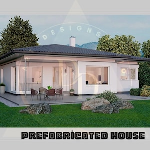 Geprefabriceerd huis - grote 3 slaapkamers - 107 x 118 '- archıtecturaal plan- moderne woningplattegrond - met gratis origineel CAD-bestand (metrische en imperiale eenheden)