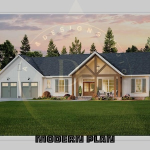 Plano de casa de campo de 23,5 x 15,2 m - 3 dormitorios, 2 baños - Dibujos y planos