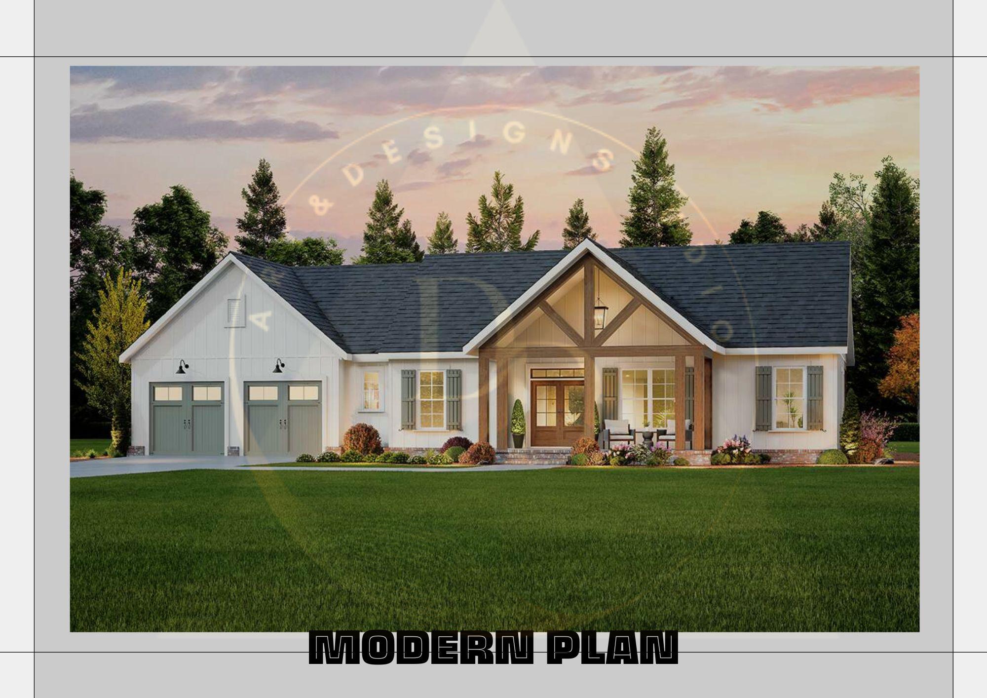 Farmhouse Barndominium - 75' x 50' House Plan Design - 3 Bed 2 Bath - Drawings Blueprints