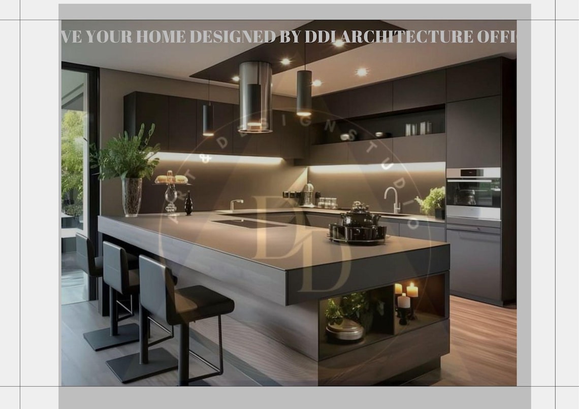 Grey Luxury Kitchen, 3d Rendering , Minimalist Kitchen Remodel Ideas ...